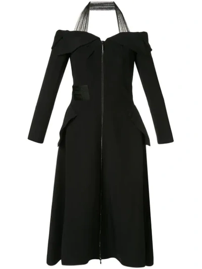 Maticevski Radium Off-the-shoulder Long Sleeve Coat Dress In Black