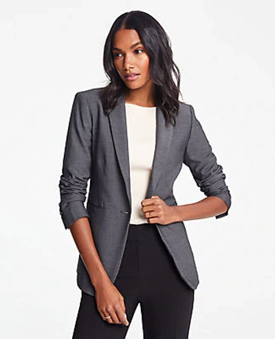 Ann Taylor The Petite Long One-button Blazer In Bi-stretch In Dark Grey