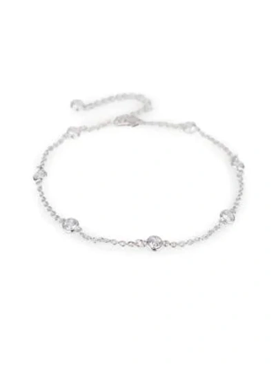 Cz By Kenneth Jay Lane Cubic Zirconia Bezel Station Ankle Bracelet In Silvertone