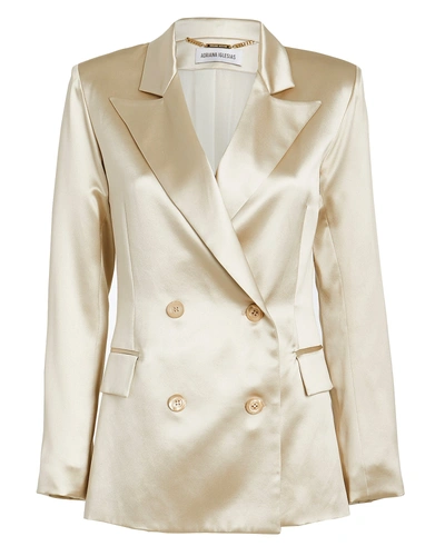 Adriana Iglesias Lauren Satin Double Breasted Blazer In Gold