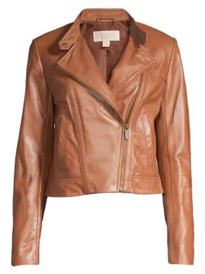 Michael Michael Kors Cropped Leather Jacket In Black Gold