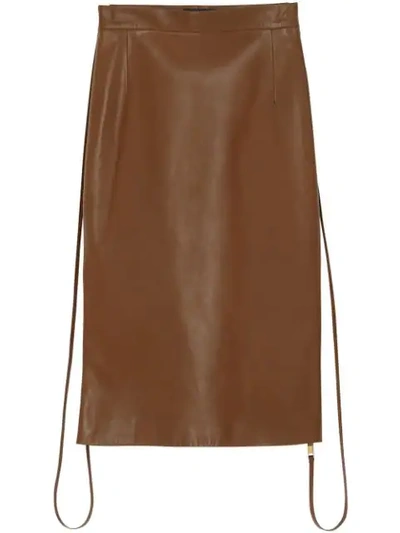 Burberry Double Zip Lambskin Skirt In Brown