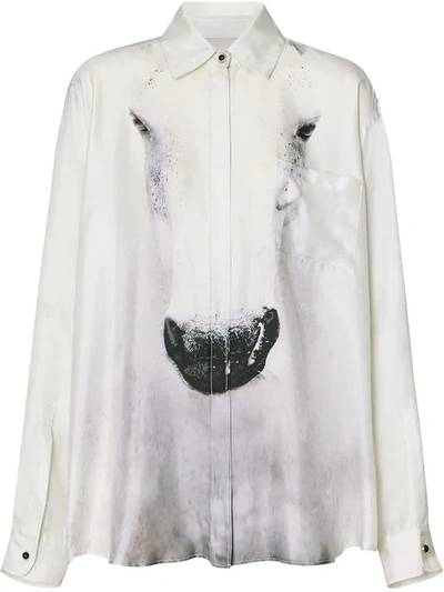 Burberry Unicorn Print Silk Oversized Shirt In Grey