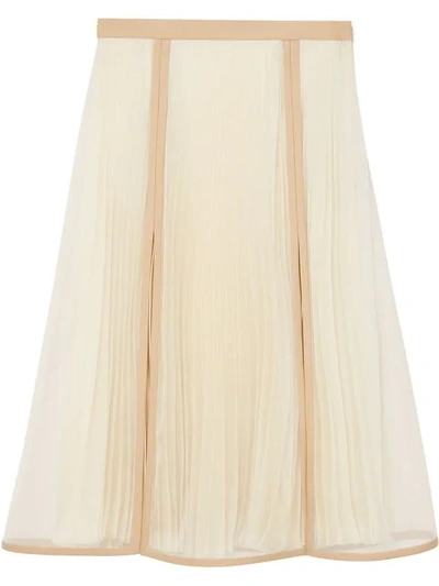 Burberry Chiffon Panel Silk Pleated Skirt In Magnolia