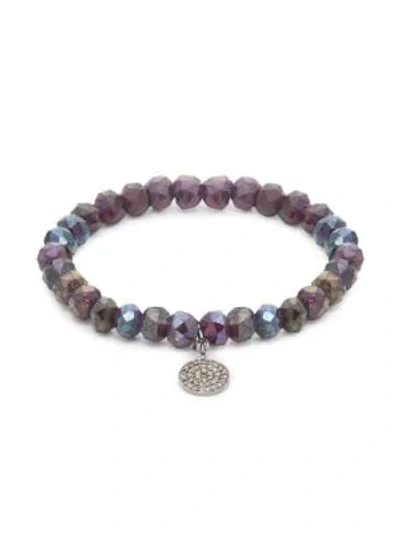 Bavna Sterling Silver, Semi-precious & Diamond Bead Bracelet In Purple