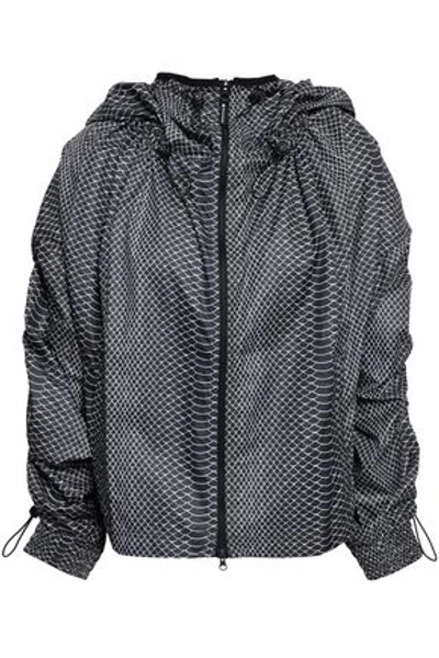 Adidas By Stella Mccartney Ruched Printed Shell Hooded Jacket In Black