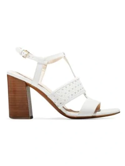 Cole Haan Cherie T-strap Stack Heel Sandals In Optic White