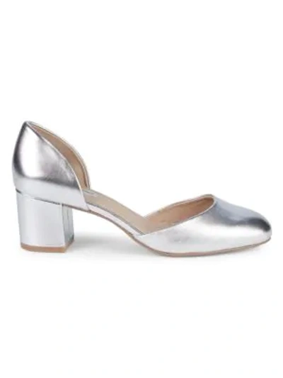 Saks Fifth Avenue Camila Metallic Leather Block Heel Ballerina Pumps In Silver