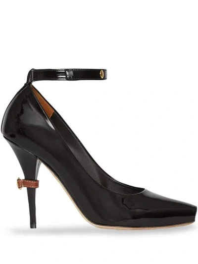 Burberry D-ring Detail Patent Leather Peep-toe Pumps In Black