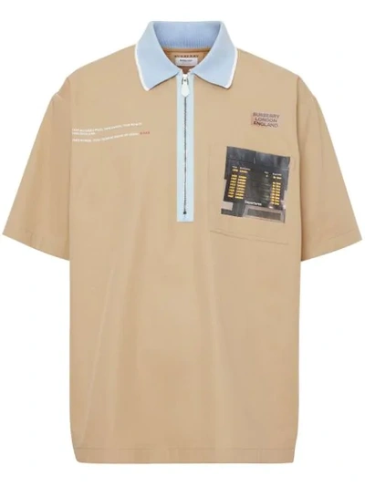 Burberry Short-sleeve Montage Print Cotton Shirt In Neutrals