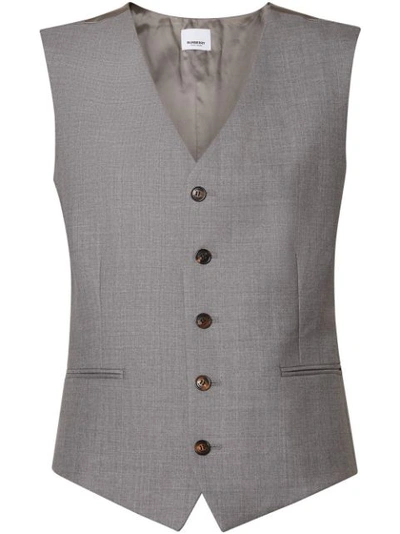 Burberry Satin Panel Wool Tailored Waistcoat In Flint