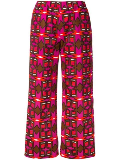Aspesi Geometric Print Cropped Trousers In Pink