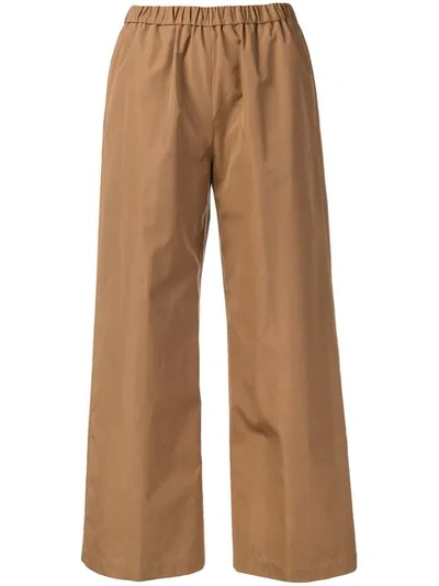 Aspesi Wide Leg Cropped Trousers In Brown