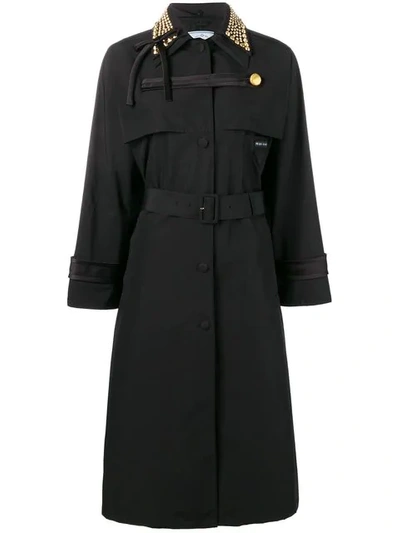 Prada Studded Collar Trench Coat In Black