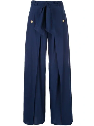 Balmain Belted Wide Leg Trousers In Blue