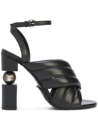 Balmain Geometric Heel Crossover Sandals In Black