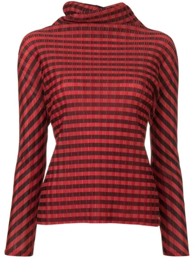 Pre-owned Issey Miyake Pleats Please Striped Roll Neck Top In Red