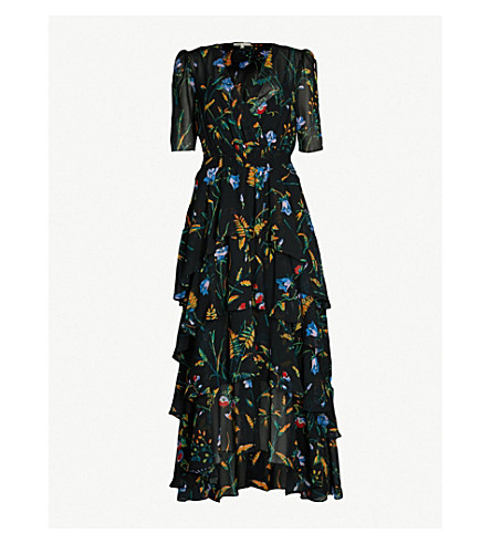 maje floral maxi dress with ruffles