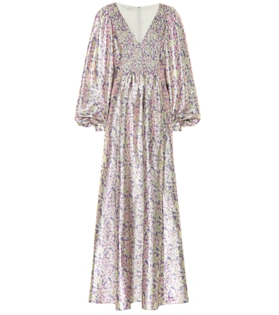 Stella Mccartney Floral-print Metallic Lurex Dress In Multicolour Lilac