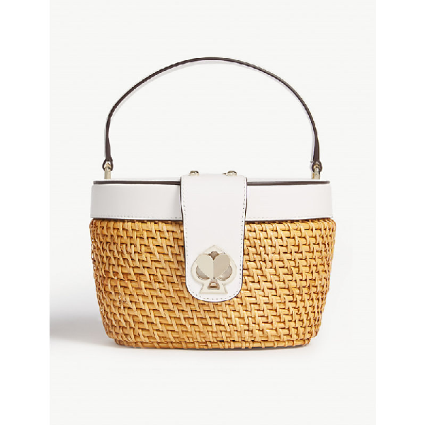 Kate Spade Rose Leather And Wicker Basket Bag In Optic White ModeSens