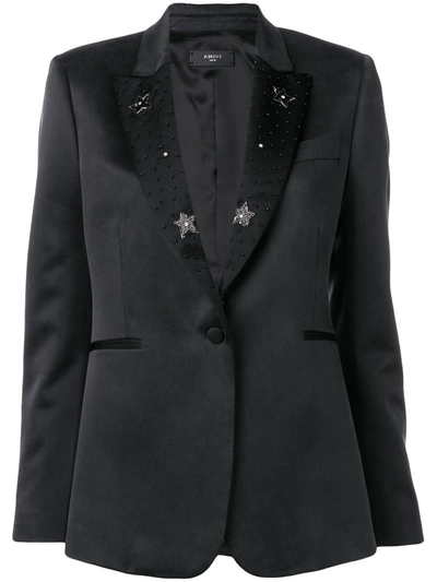 Amiri Beaded Lapel Blazer In Black