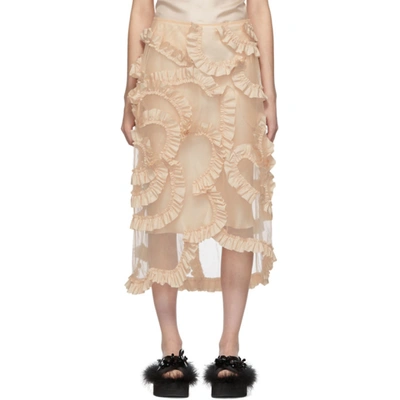 Moncler Genius X Simone Rocha High-waist Ruffled Tulle Midi Skirt In Beige