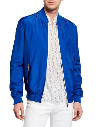 Kiton Men's Sateen Bomber Jacket, Royal Blue