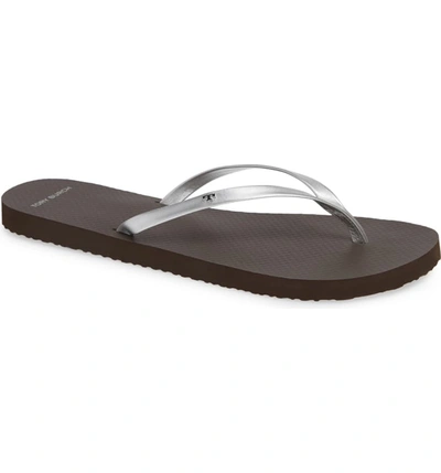 Tory Burch Metallic Leather Flip-flops In Silver/ Black