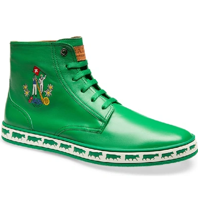 Bally Men's Alpistar Leather High-top Sneakers, Green In Dark Emerald