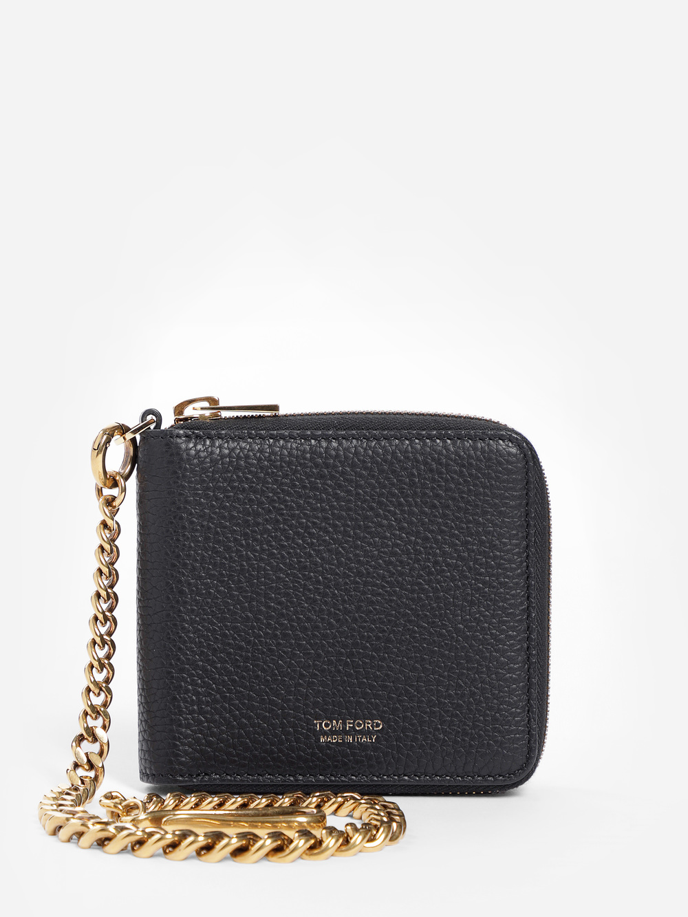Tom Ford Men&#39;s Black Zip Around Wallet With Gold Plated Chain | ModeSens