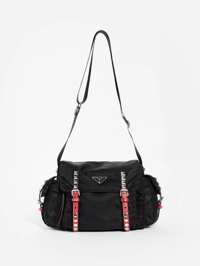 Prada Women's Black Nylon Studded Messenger Bag