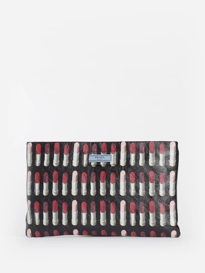 Prada Women's Multicolor Lipstick Printed Pouch With Chain Strap