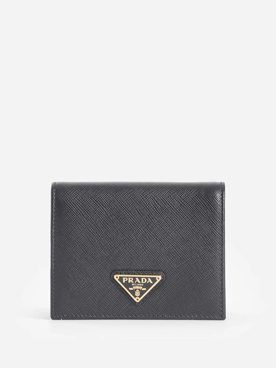 Prada Women's Black Saffiano Vertical Wallett With Triangle Logo