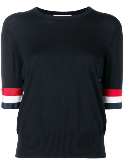 Thom Browne Tricolour Cuff Knit T-shirt In Blue