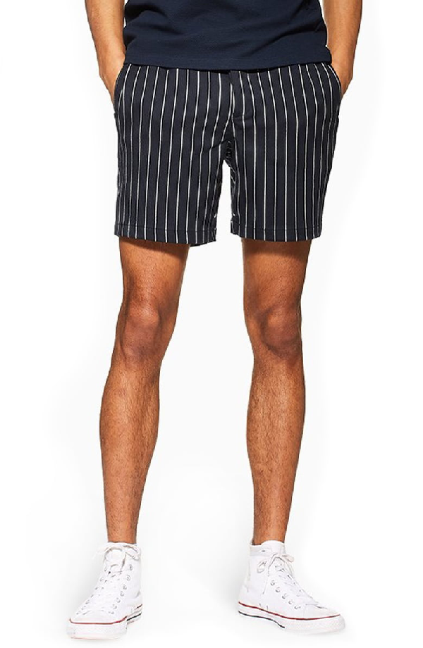 Topman Pinstripe Shorts In Navy Blue ModeSens