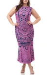 Js Collections Soutache Mesh Trumpet Evening Dress In Navy Lilac