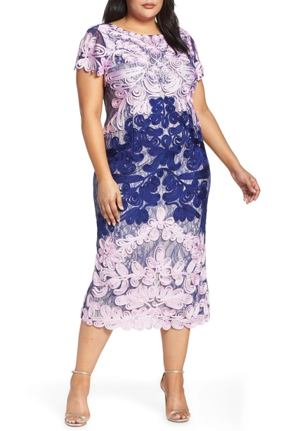 Js Collections Two Tone Soutache Embroidered Midi Dress In Pink Royal