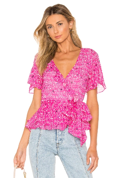 Tanya Taylor Bianka Silk Blend Belted Top In Hot Pink