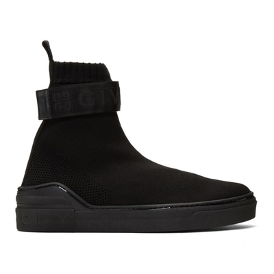 Givenchy George V Black Stretch-knit Sneakers In 001 Black