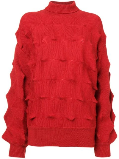 Pre-owned Issey Miyake Zigzag Structured Roll Neck Jumper In Red