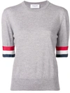 Thom Browne Tricolour Cuff Knit T-shirt In Grey