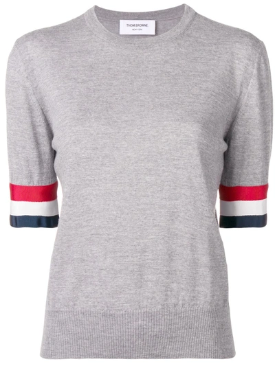 Thom Browne Tricolour Cuff Knit T-shirt In Grey
