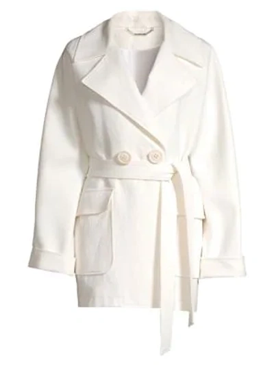 Elie Tahari Amelie Crinkle Linen-blend Belted Jacket In Fresh Pearl