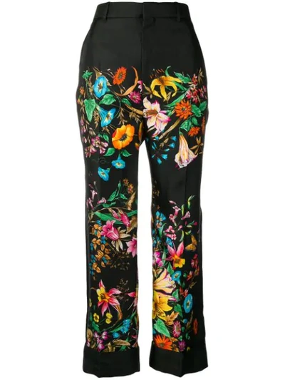 Gucci Floral Print Cropped Trousers In Black