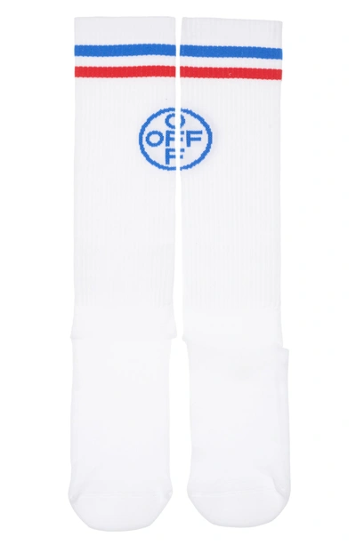 Off-white Long Cross Off Socks In White Blue
