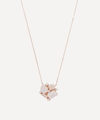 Suzanne Kalan Rose Gold Rainbow Moonstone Diamond Cluster Necklace