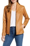 Cole Haan Leather Stand-collar Jacket In Hazelnut