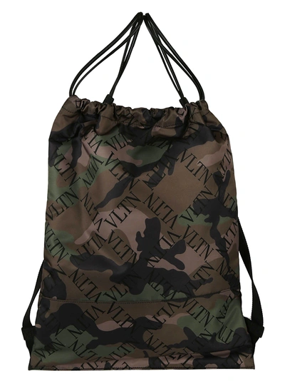 Valentino Garavani Vltn Camouflage Backpack In Army Green Brush Wood Nero