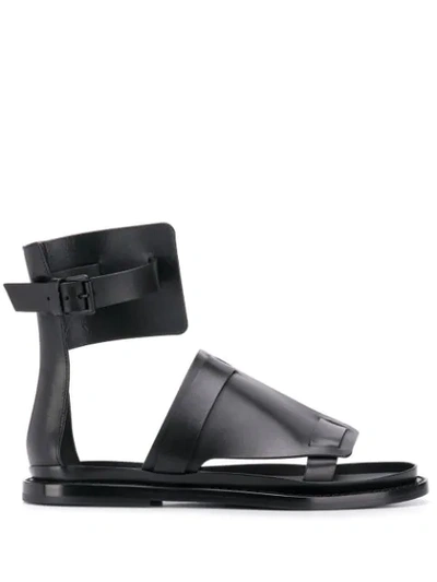 Ann Demeulemeester Buckled Flat Leather Sandals In Black