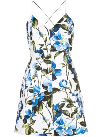 Alice And Olivia Tayla Structured Floral-print Lantern Mini Dress In Off White
